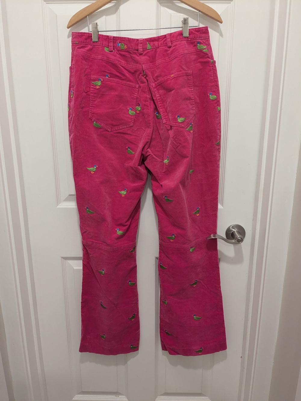 Lilly Pulitzer Hot Pink Corduroy Flare Jeans with Green Bird Embroidery - Picture 2 of 4
